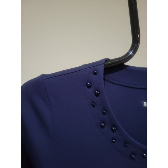 BEAUTIFUL Lawrence Zarian Navy Small Silky Ponte Top Faux Pearls A630470 NWOT - Picture 5 of 9